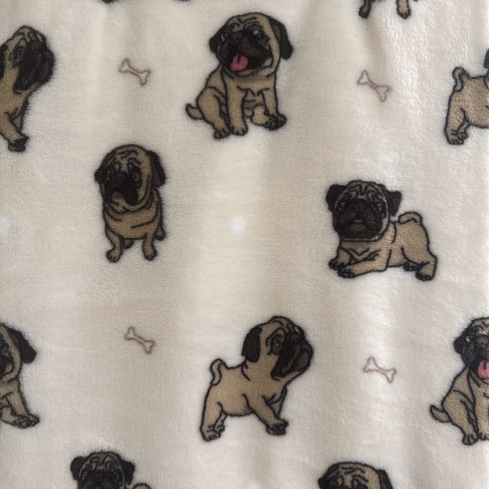 PUG “HUNGRY DOGS” 50x70” Plush Pet Throw Blanket Dog Blush Neutral Pugs NEW
